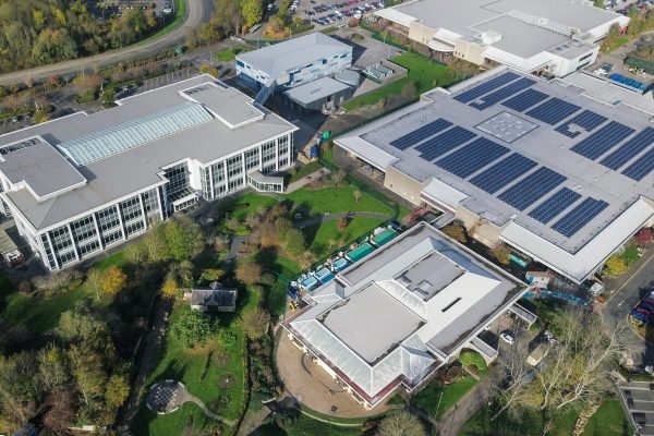 An aerial shot of industrial buildings in Bristol, England